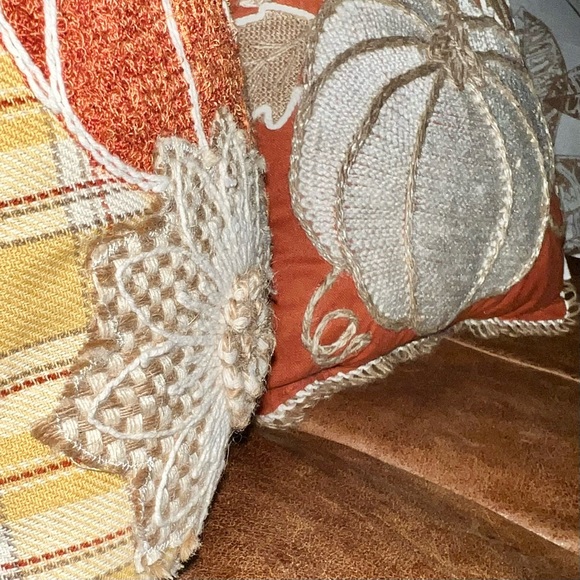 Autumn Hill Fall/Festive Pumpkin Decorative Pillow Set (2) 14”x14” Hemp trim BYO - Picture 10 of 11